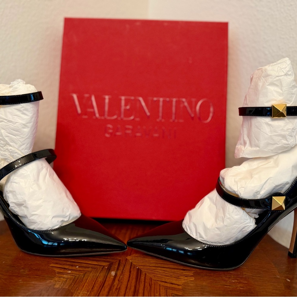 Valentino Black Heels with Gold Studs